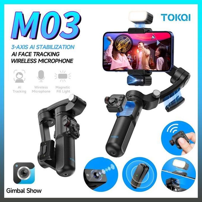 3-Axis Handheld Smartphone Gimbal Stabilizer AI Tracking M03 TOKQI product image