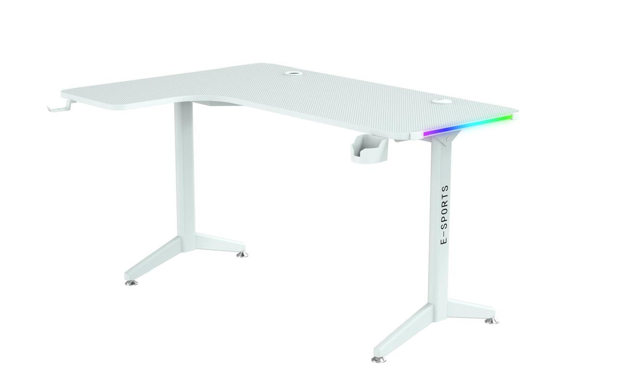 Gaming Desk L Shaped White Edition 160cm With RGB Cup Holder And Headphone Stand — White