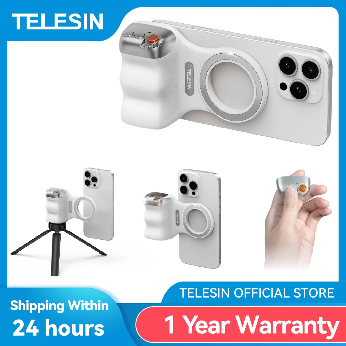 K02 Magnetic Assist For Smartphone Camera Grip and Stand With Remote Control — white
